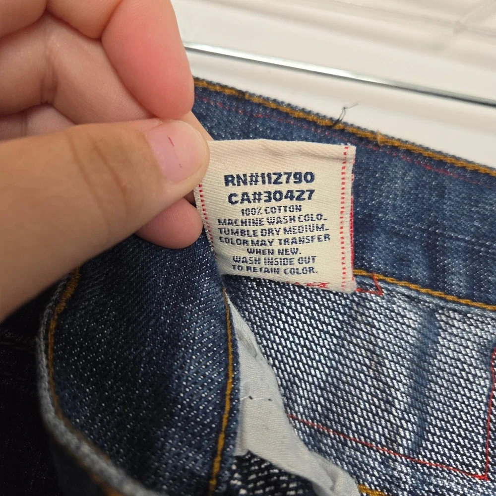 True Religion Joey Big T Mens 34 Straight Leg Jeans Blue Contrast Stitch USA